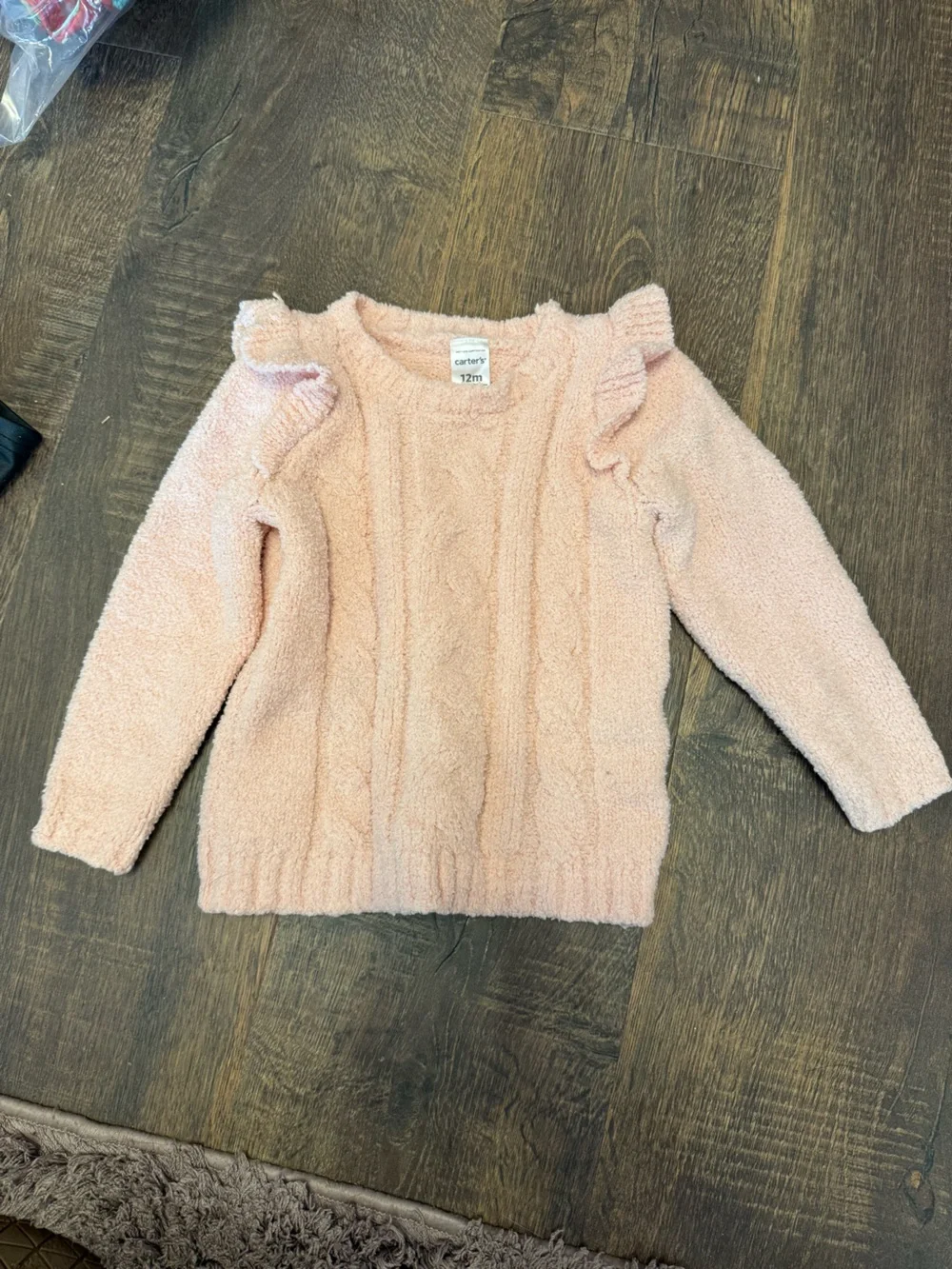 Carter's Blush Pink Plush Cable-Detail Ruffle Sweater